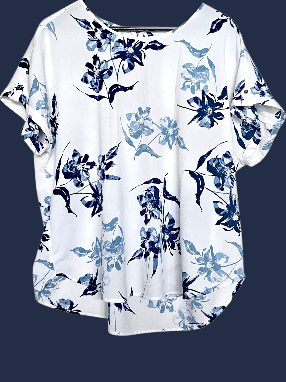 Maurices White Blouse with Blue Floral Print